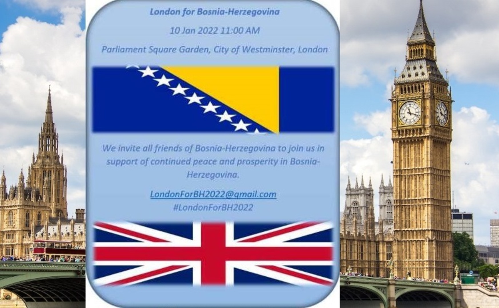 Mirovni protest u znak podrške Bosni i Hercegovini bit će održan 10. januara i u Londonu - slika 1